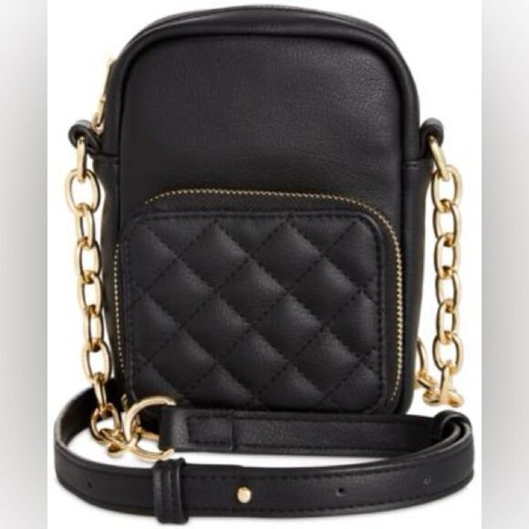 INC International Concepts Black Quilted Leather Crossbody Bag NWT - Picture 1 of 7